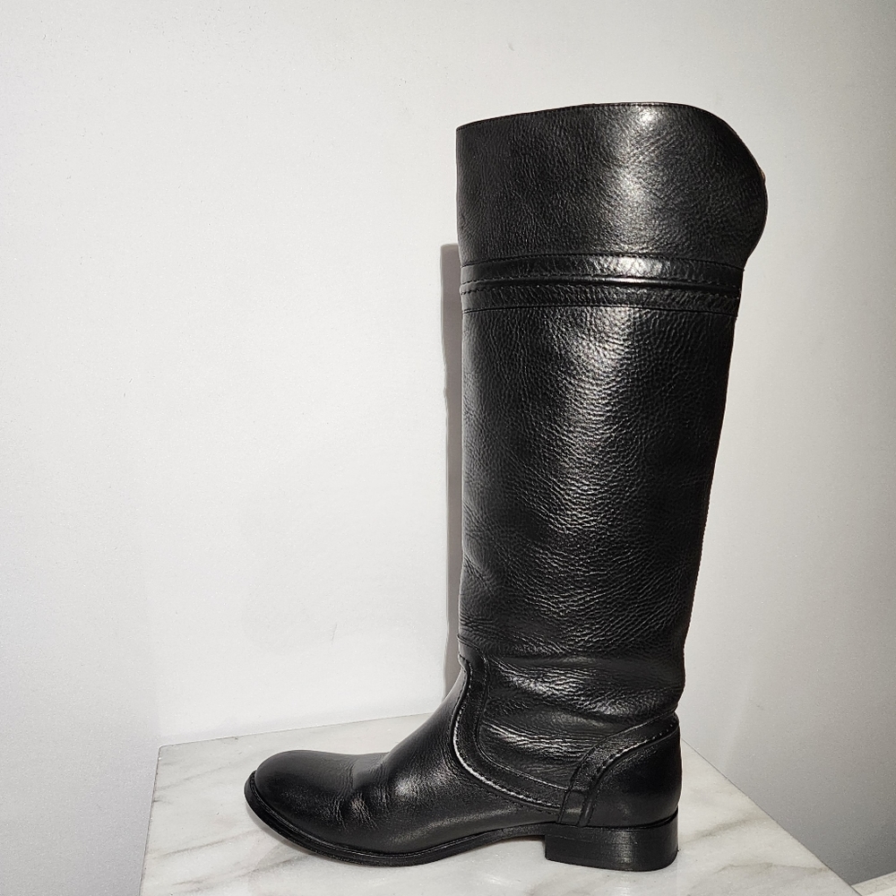 FRYE Melissa Black Leather Tall Pull-on Boots - Picture 2 of 9